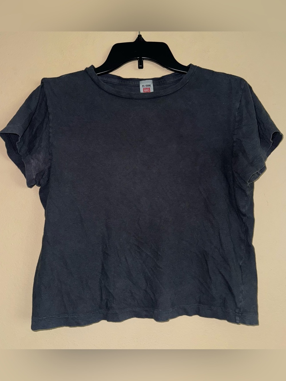 Re/Done x Hanes Vintage Worn In Distress Cotton Cropped T Shirt Size S